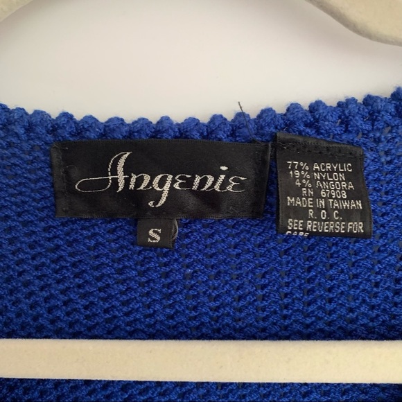 Angenie Vintage 1980's Sweater Blue Acrylic White Angora Pearl Trim Size Small - Picture 8 of 10